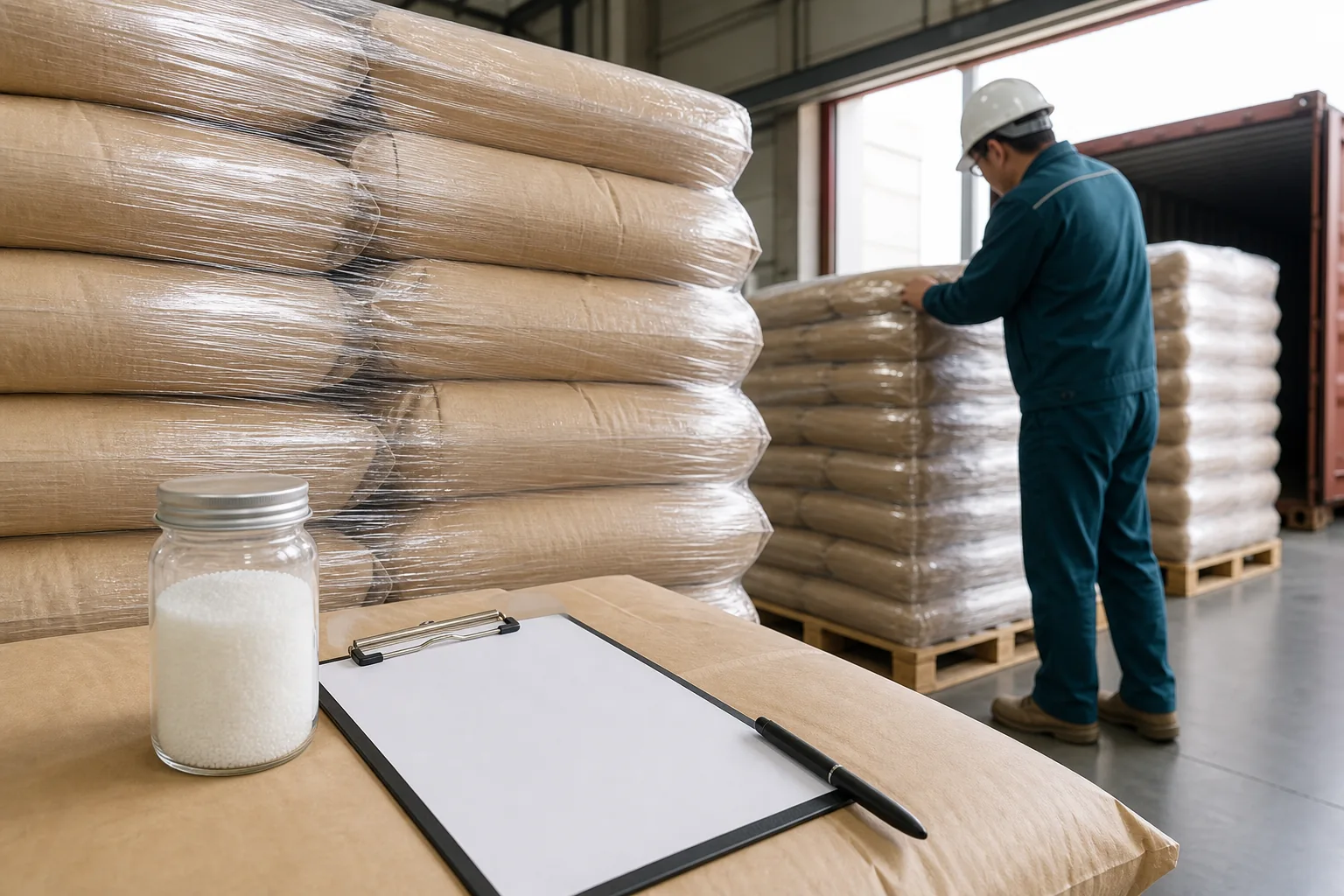 Illustrative packaged materials in a warehouse
