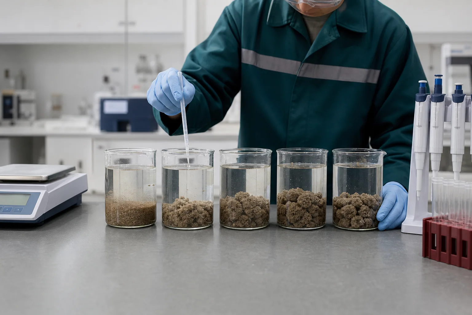 Illustrative laboratory bench for polymer sample evaluation